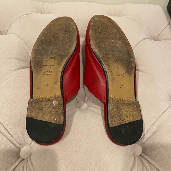 Gucci Hibiscus Red leather Princetown Horsebit Mules size 37 - Picture 3 of 6